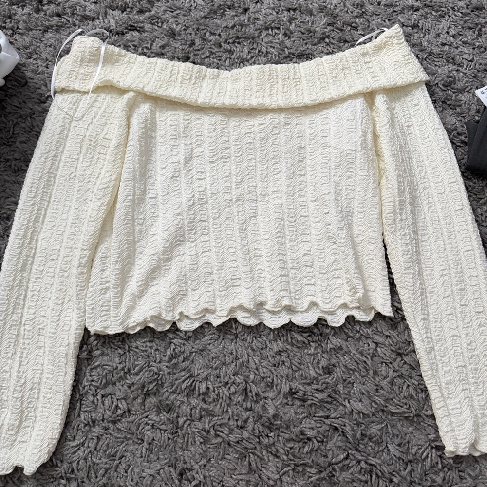 Zara Cream Off-Shoulder Sweater